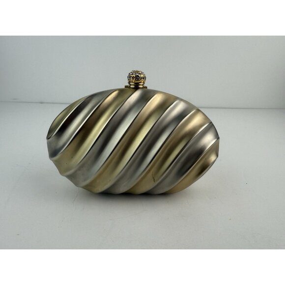 Vtg Harmony Italy 2-Tone Clamshell Evening Clutch Purse w/ Chain Jeweled Clasp - Picture 3 of 12